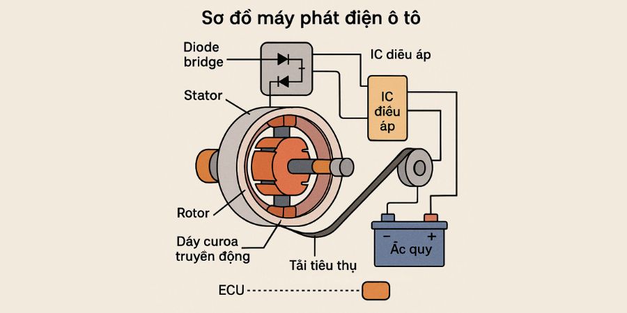 Máy phát điện ô tô – Giải đáp Full thắc mắc cho chủ xe 3 Cho tôi sơ đồ máy phát điện ô tô