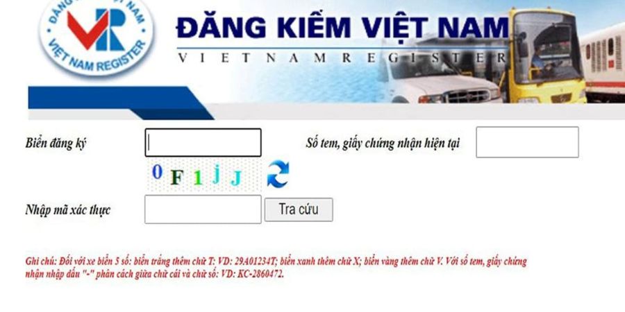 Giao diện trang web chính thức của Cục Đăng Kiểm Việt Nam